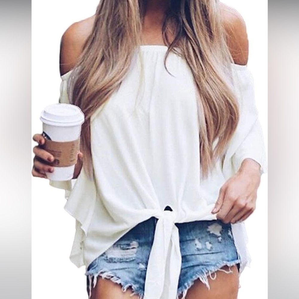 LuckyMore Off The Shoulder Top Boho Shirt Blouse Size: S